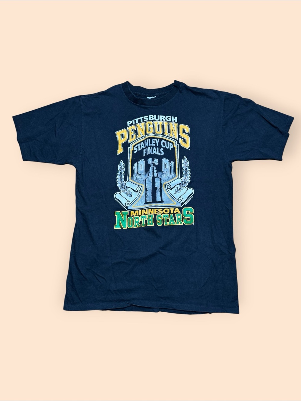 Vintage 1991 Pittsburgh Penguins Minnesota North Stars T Shirt Large Vtg 90s NHL